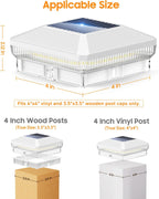 6 Pack 4x4 Solar Post Cap Lights, 3 Modes Fence Post Solar Lights | 40 LEDs Solar Post Lights Outdoor, Waterproof Deck Fence Post Lights Solar Powered for 3.5x3.5 Wooden Post 4x4 Vinyl Post