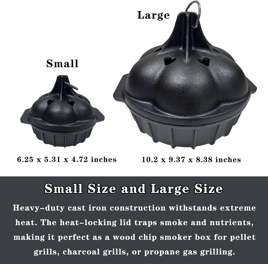 Small Cast Iron Garlic Roaster with 4 Iron Fish, Pre-Seasoned Smoker Roaster, Garlic Cooker, Garlic Roasting Pot, Mini Cocotte Garlic Potato Baker, Wood Chip Smoker Box for BBQ Meats Vegetables