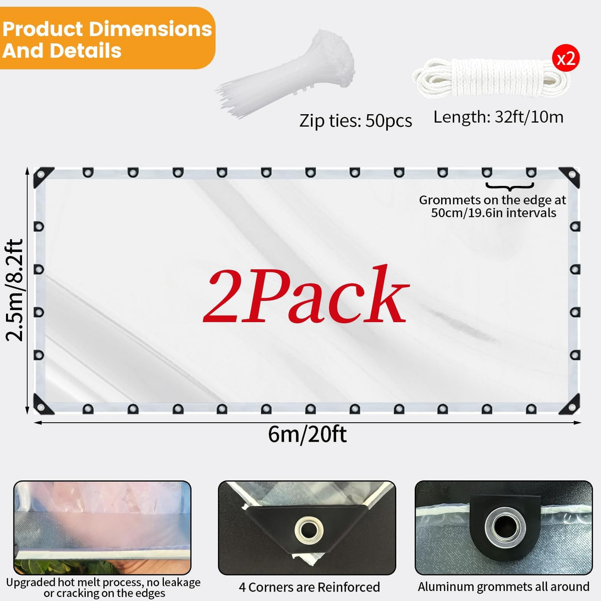 clear vinyl tarp,2 packs 8x20ft clear tarps with shown in use