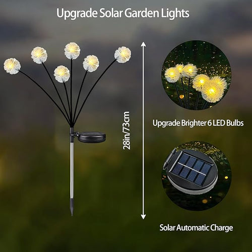 4PK 32LED Solar Garden Lights Outdoor, Dandelion Solar Lights Outdoor, IP65 Waterproof Firefly Light Outside Decor for Patio Pathway, Sway by Wind for Fairy Garden Dandelion Decorations, Warm White
