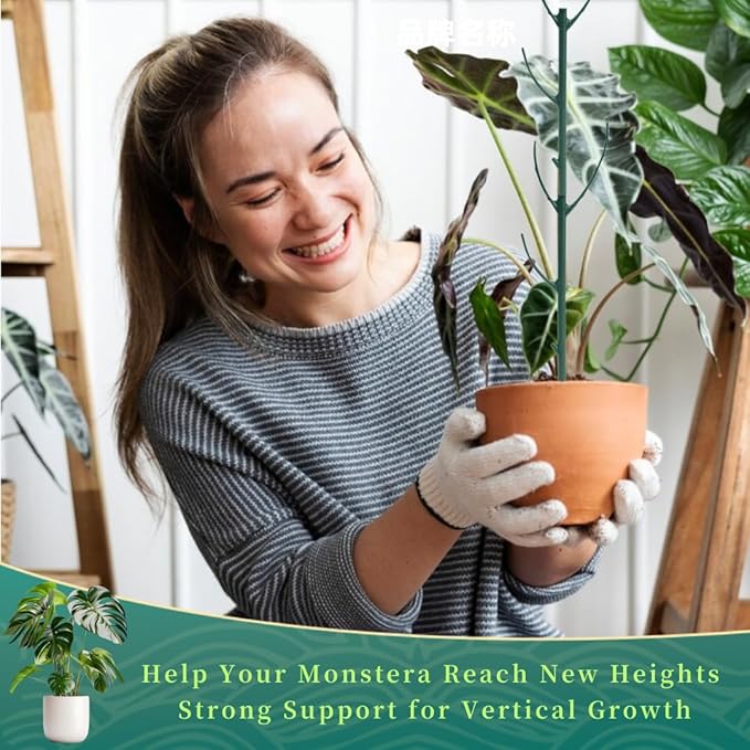 4 Pack Stackable Monstera Plant Support Stakes, 29inch Climbing Plant Sticks Structures with Garden Ties, Durable Alternative to Moss Pole for Indoor Outdoor Plants