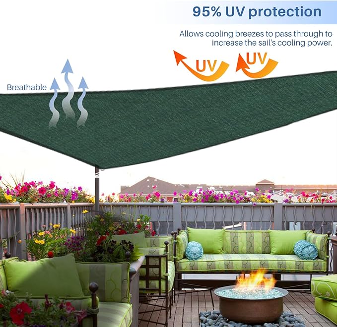 E&K Sunrise 24' x 24' x 24' Sun Shade Sail Triangle Canopy Shade Cover UV Block for Patio Backyard Garden Outdoor (Green)