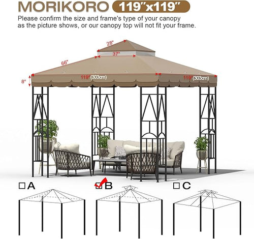 10x10 Canopy Replacement Top Double Tiered Gazebo Cover for Yard, Patio & Garden Durable Sunshade Replacement (Coffee Liqueur+Brown with lace)