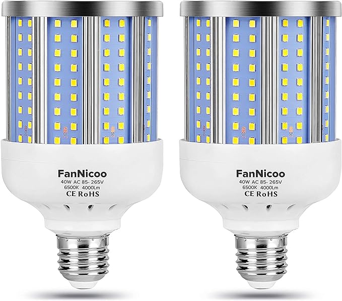 2 Pack 280W Equivalent LED Corn Light Bulb, 4000 Lumen 6500K Cool White Daylight 40W LED Corn Lamp,E26/E27 Medium Base,for Indoor Outdoor Warehouse Garage Basement Backyard Factory Barn and Many Area