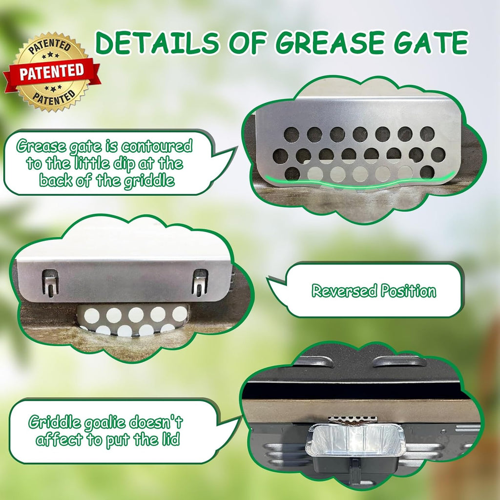 Grilling Rear Grease Gate for Blackstone Griddle Accessory Grease Blocker | Buckle Design Griddle Cooking Accessory Block Food into Rear Grease Catcher, Not For Old-style Long Hook 17" & 22" Blackstone