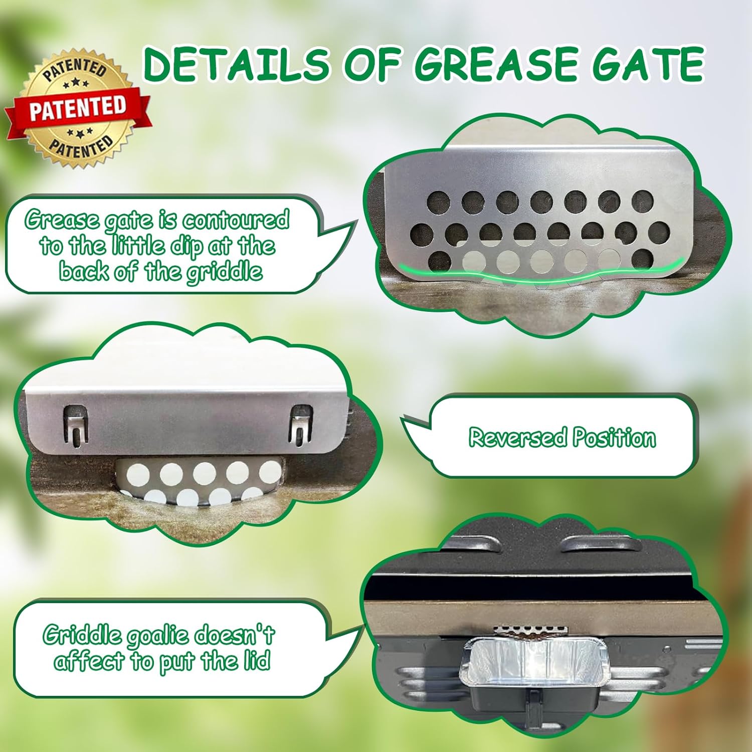 Grilling Rear Grease Gate for Blackstone Griddle Accessory Grease Blocker | Buckle Design Griddle Cooking Accessory Block Food into Rear Grease Catcher, Not For Old-style Long Hook 17" & 22" Blackstone
