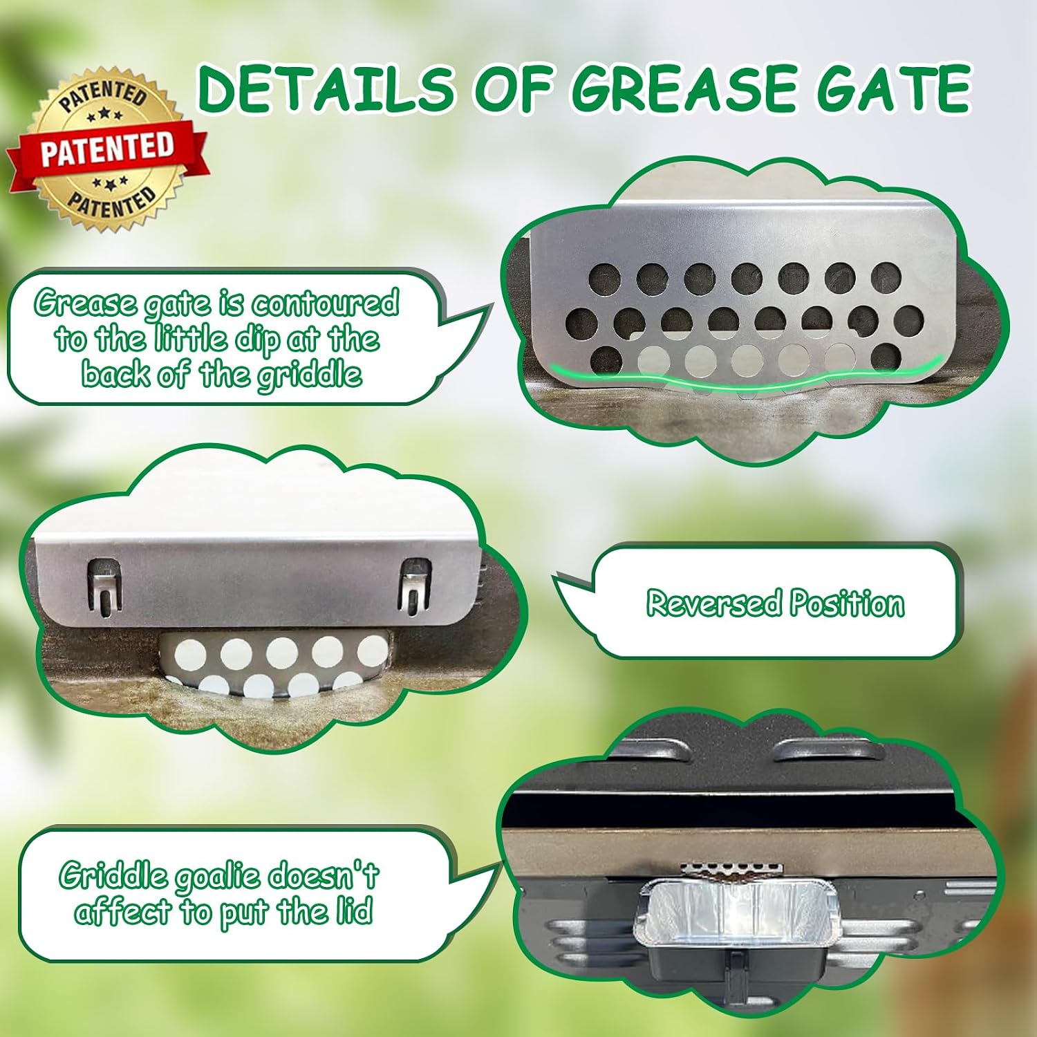 Grilling Rear Grease Gate for Blackstone Griddle Accessory Grease Blocker | Buckle Design Griddle Cooking Accessory Block Food into Rear Grease Catcher, Not For Old-style Long Hook 17" & 22" Blackstone