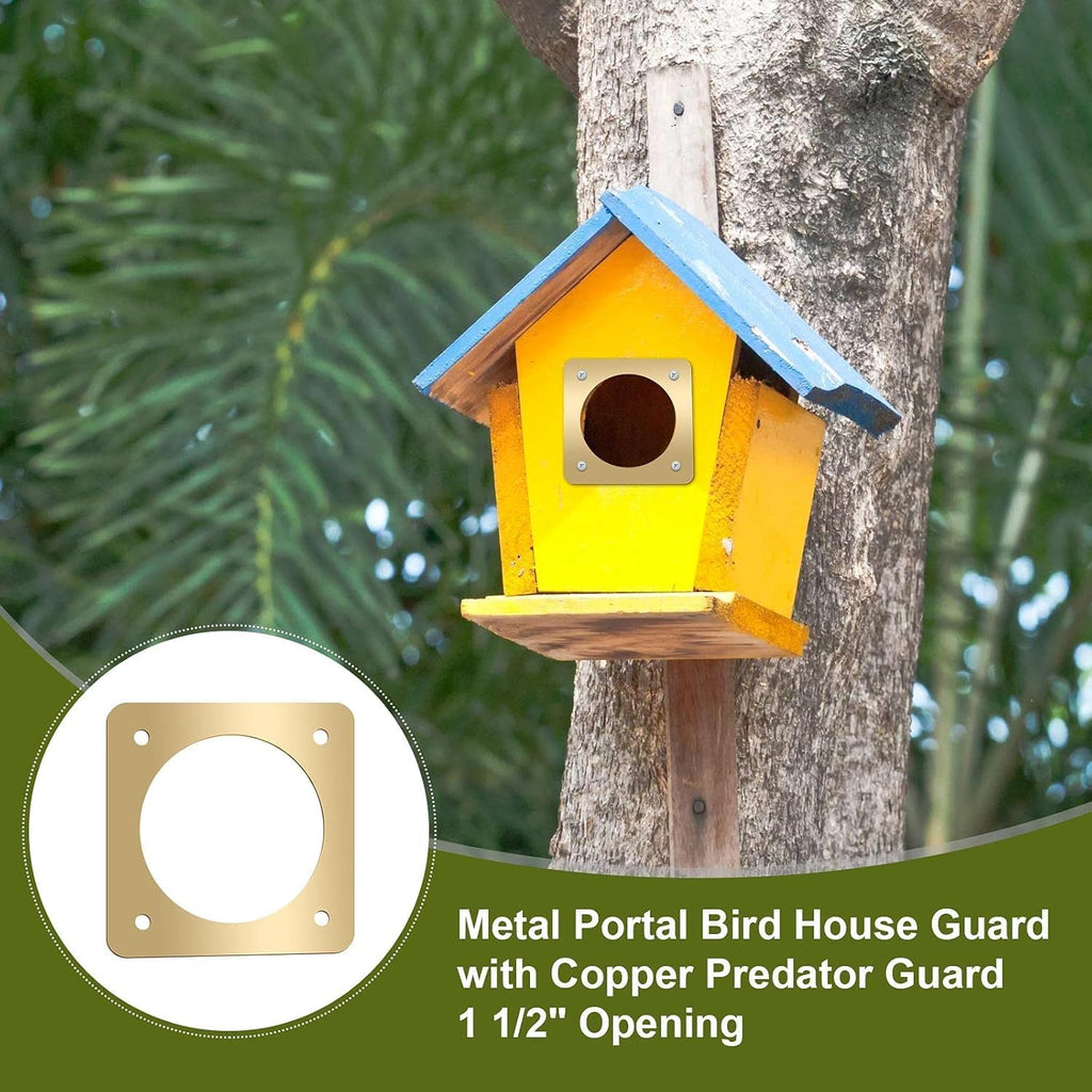 Hotop 12 Pcs 1 1/2 Inch Opening Bluebird Metal House Hole Guard Portal Bird House Protect Bird Room Guard Copper Portal with Opening for Eastern Bluebird Rooms Sparrow Houses(Gold)