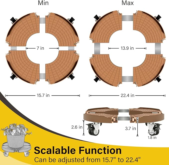 Goovilla Plant Stand with Wheels Heavy Duty, 1Pack Adjustable 15-22 Plant Caddy with Lockable Caster Wheels 440LBS, Rolling Plant Stand/Dolly/Roller for Indoor Outdoor Large Planter, Flower Pot,Khaki