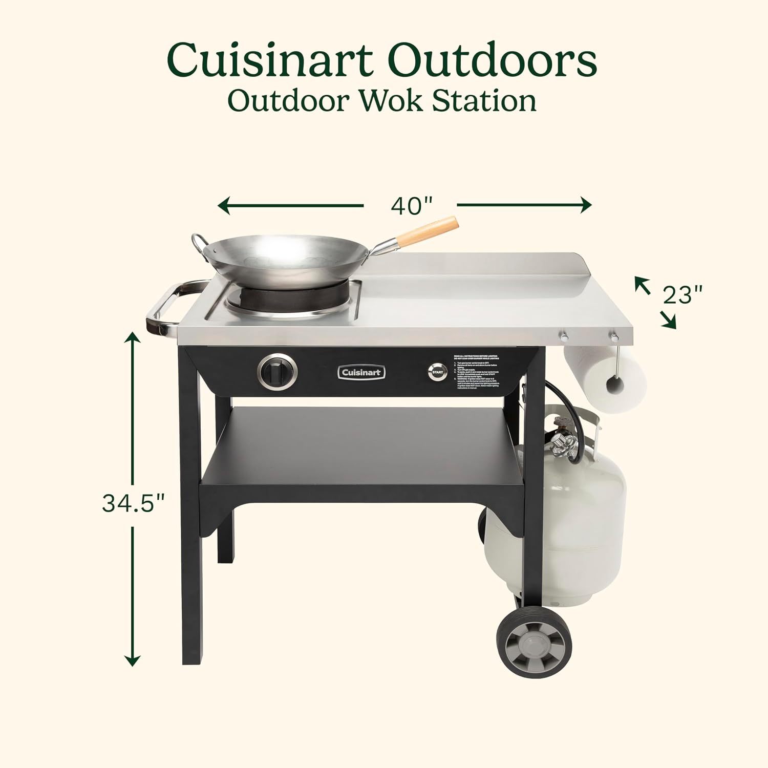 Cuisinart Outdoor Wok Station with Rear Wheels, 14" Steel Pan, 50,000 BTU