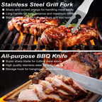 POLIGO 29 PCS BBQ Grill Accessories Stainless Steel BBQ Tools Grilling Tools Set with Storage Bag for Fathers Day Dads Birthday Presents - Camping Grill Utensils Set Ideal Grilling Gifts for Men Brown