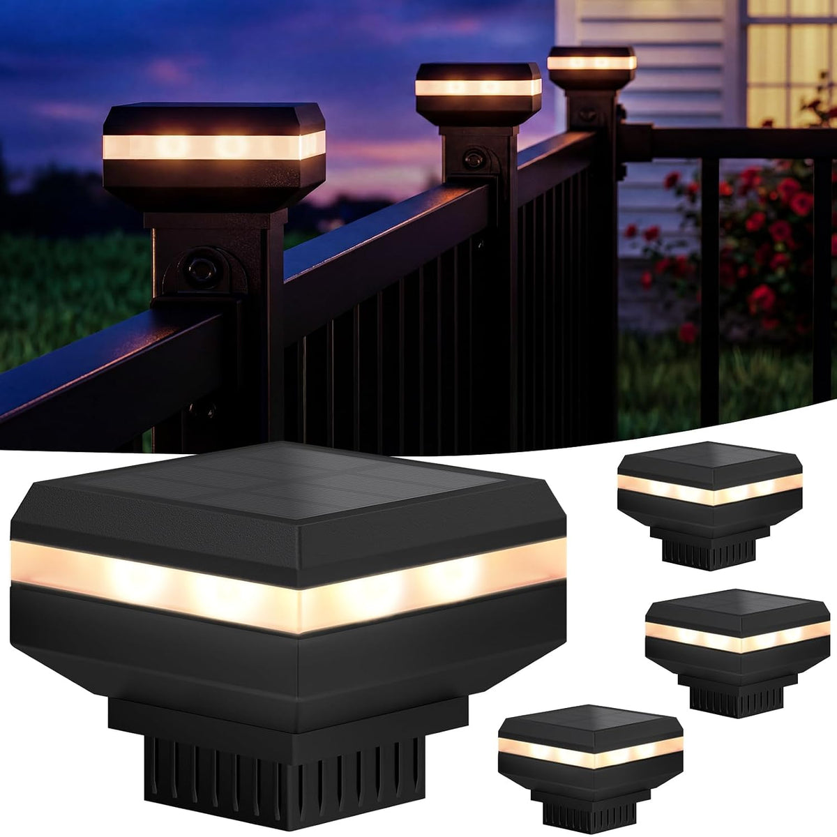 ip65 solar post cap lights for 2x2 metal, main product view