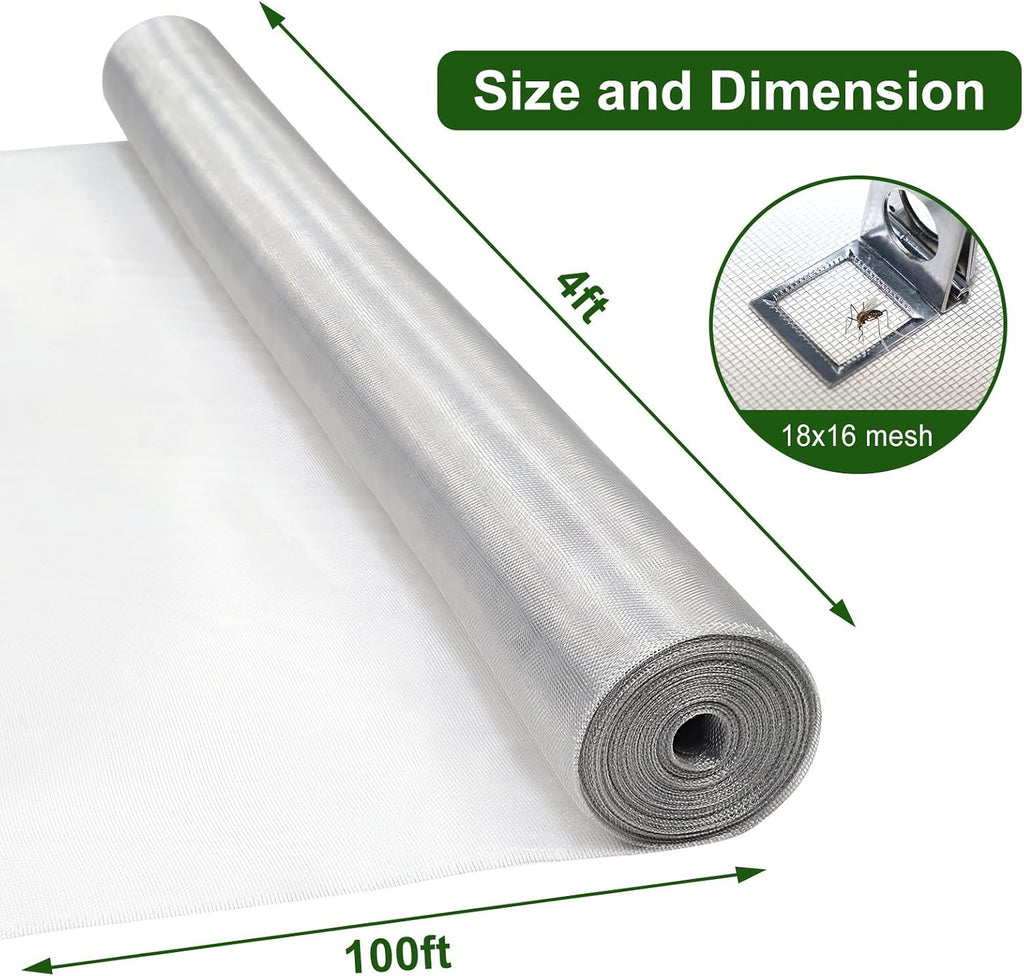 aluminum window screen mesh, 4'x100' replacement mosquito net, close-up detail
