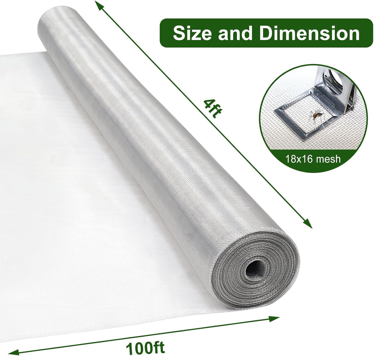 aluminum window screen mesh, 4'x100' replacement mosquito net, close-up detail
