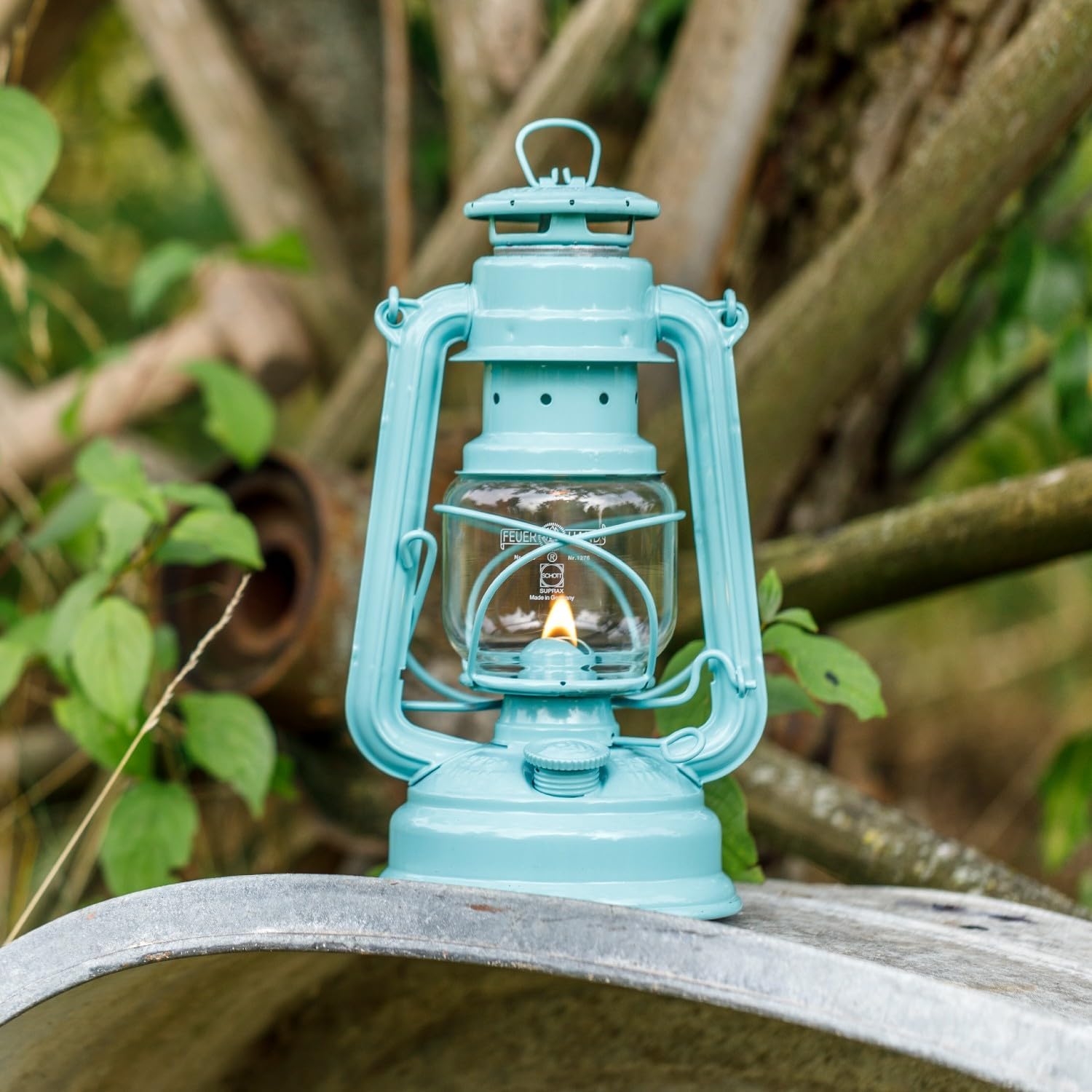 Feuerhand Outdoor Kerosene Fuel Lantern, German Made Weather Resistant Baby Special 276 Galvanized Hurricane Lamp for Camping or Patio, 10 Inches, Pastel Green