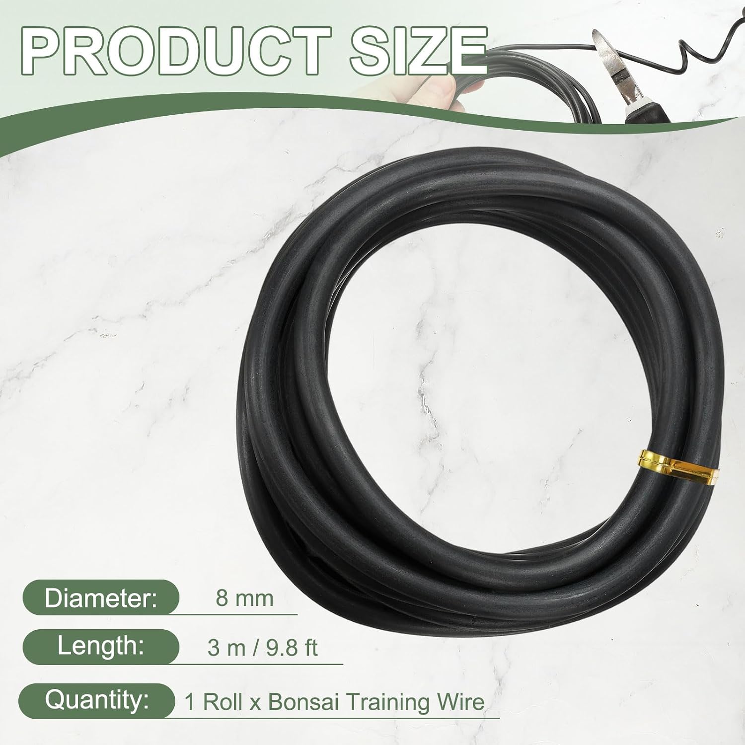 Bonsai Training Wire, 8mm x 9.8 ft Anodized Aluminum Floral Plant Training Wire Bendable Metal Stems Accessories for Gardening Branch Fixing Crafts (Black)