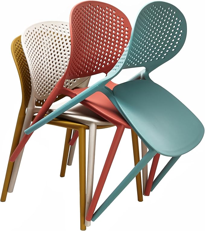 2xhome Set of 3 Patio Dining Chairs | Modern Stackable Outdoor Pool Side Chair | Weather Resistant Plastic for Yard, Porch, Balcony, Kitchen, Yellow