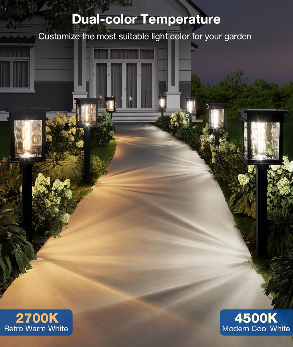 XMCOSY+ Solar Pathway Lights Outdoor, 6 Pack Solar Powered Garden Lights | 50 Lumens Adjustable Brightness, 2700K/4500K Color Dual-Temperatures, Auto On/Off IP65 for Lawn Walkway Landscape Lighting