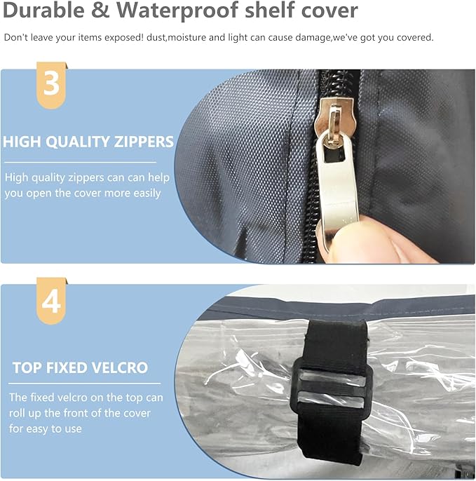 Waterproof Shelf Cover,600D Heavy Duty Dustproof Storage Wire Rack Covers,Outdoor Shelving Covers for Wire Shelves with Zipper 60''x24''x72'',Clear Front.