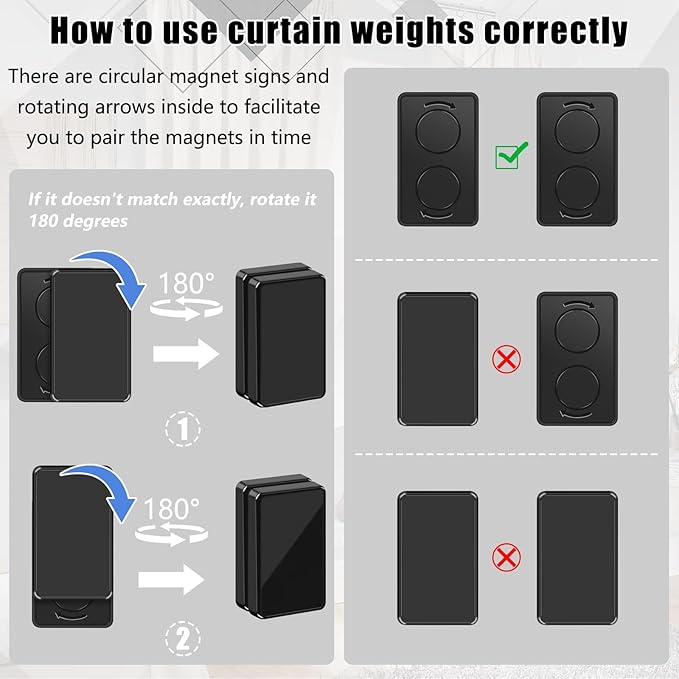 36 Pcs Outdoor Curtain Weights, Plastic Wrapped Heavy Duty Curtain Weights Magnetic Bottom Square Weight for Heavy Wind,Outside Curtain,Patio (Black)