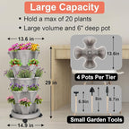 GameXcel Vertical Planter 5 Tier Stackable Planters Garden Planters Strawberry Herb Flower and Vegetable Planter Indoor Outdoor Gardening Pots with Removable Wheels and Tools