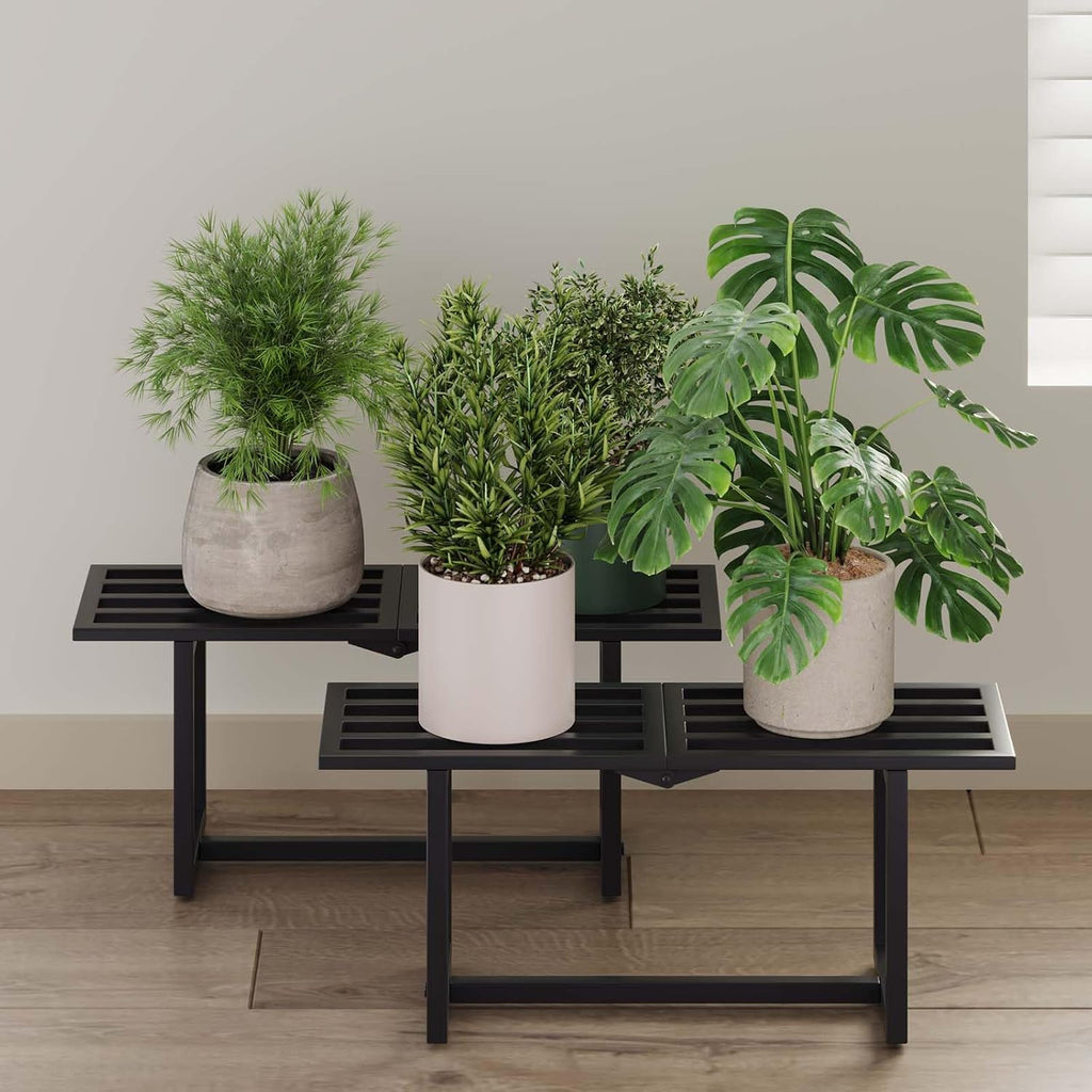 plant stand, foldable metal shelf, indoor outdoor,black, main product view