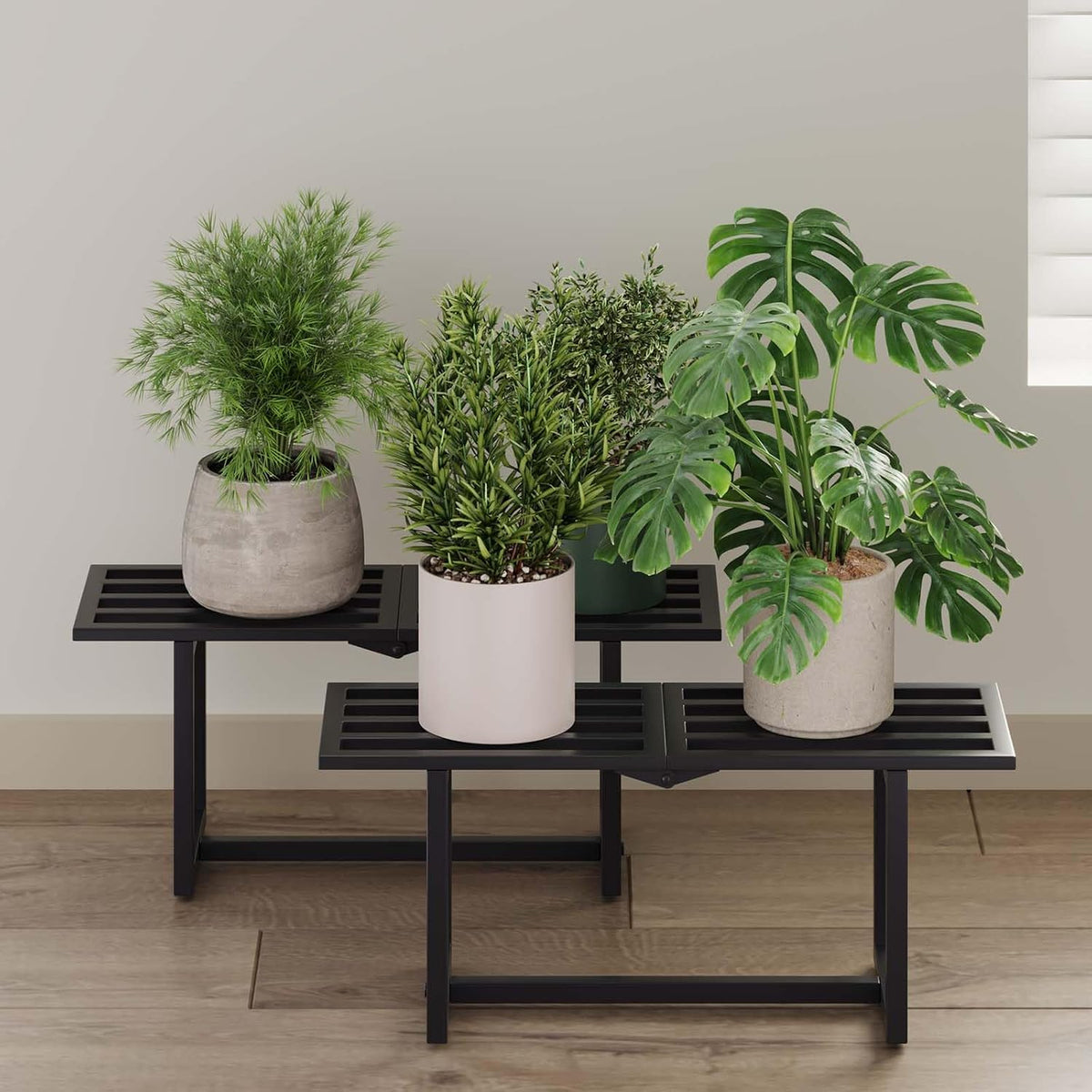 plant stand, foldable metal shelf, indoor outdoor,black, main product view