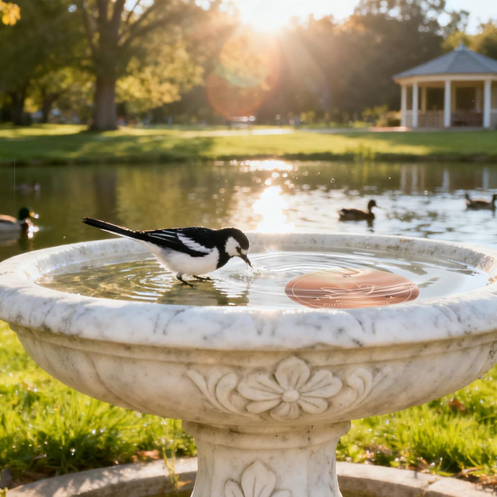 Bird Bath Copper Disk, 99.9% Pure Copper Bird Purification Disk | Bath Cleaning with Triple-Point Support for Physical Safe Clean Water, Fit for Outdoor Birdbath&Bowl (1-Pack)