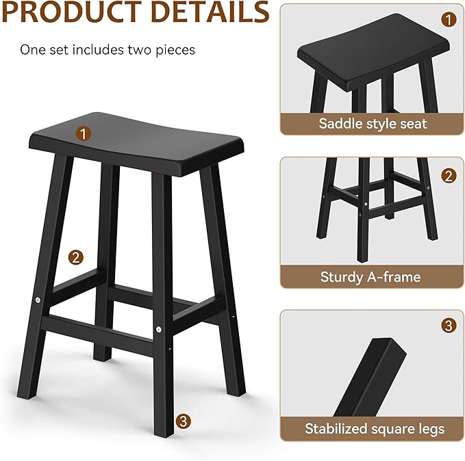 Bar Stools 29'' Outdoor Set of 2, Waterproof Modern Durable Resin Saddle Seat,Counter Stool Sturdy Modern Stylish, All-Weather Barstools for Patio, Balcony, or Kitchen Counter