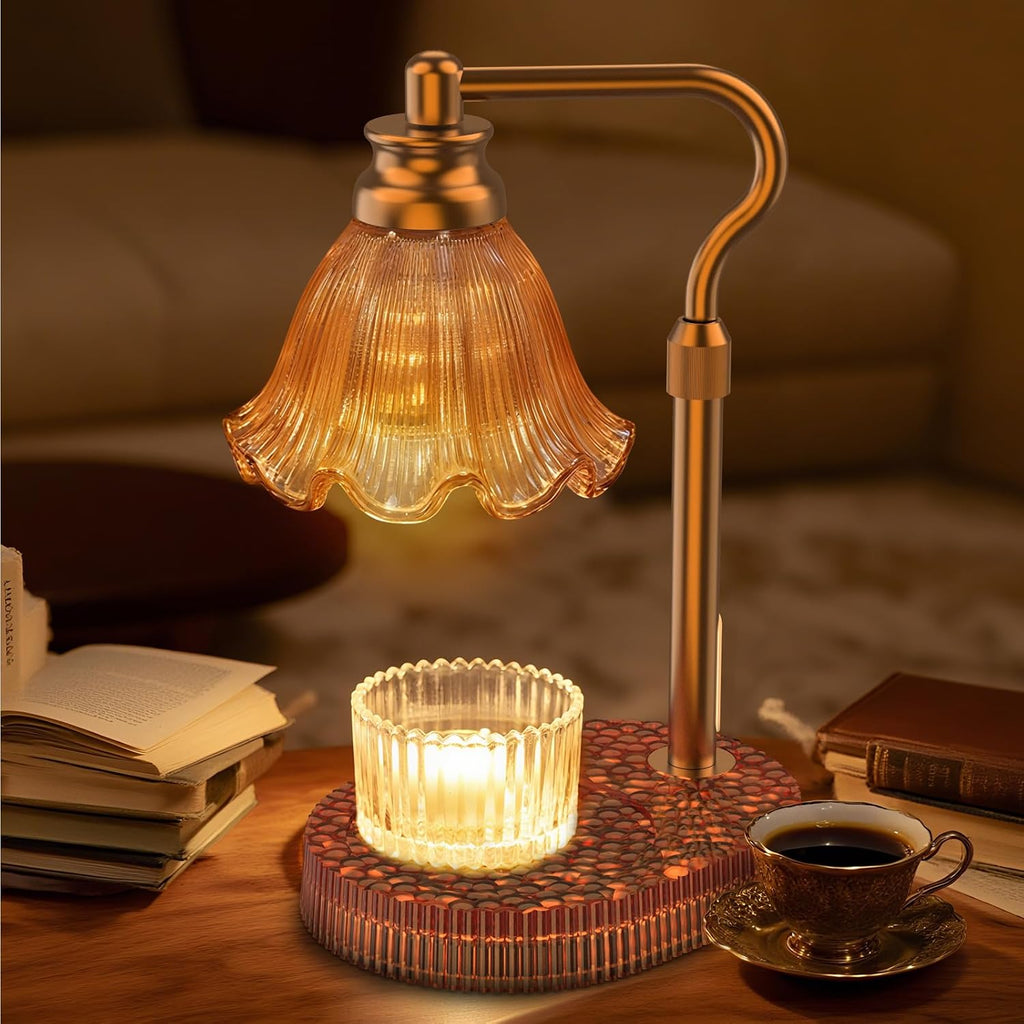 Flower Candle Warmer Lamp with Timer & 4-Level Dimmer, Adjustable Height | Flameless Electric Wax Warmer for Jar Candles, Includes 2 Bulbs, Brown, Home Decor Gift for Men & Women, Housewarming