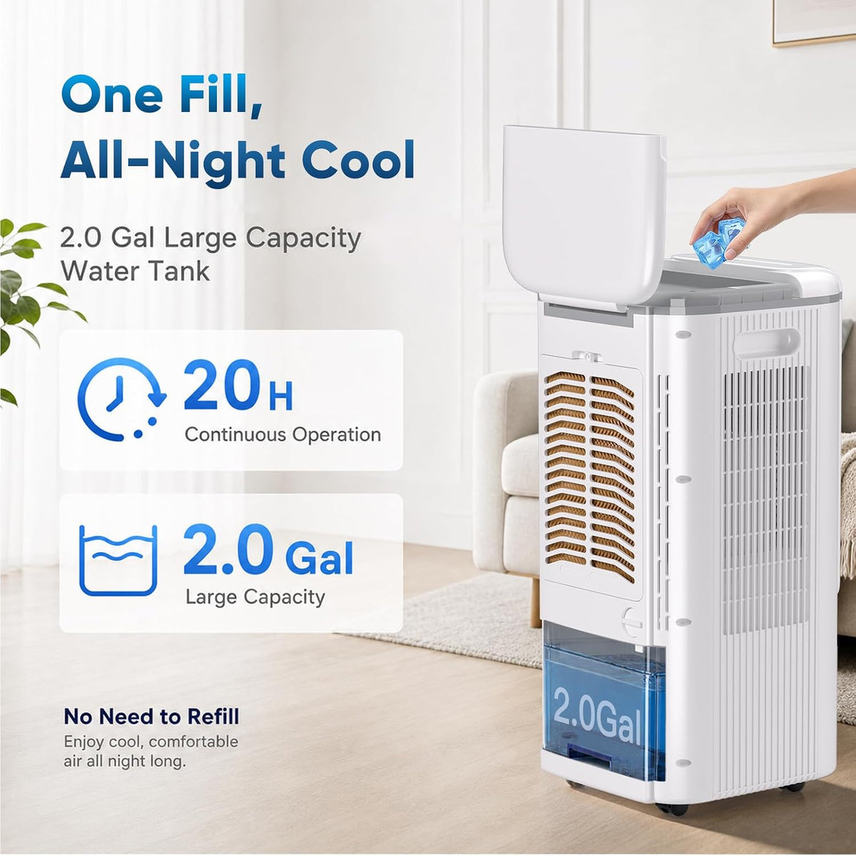 swamp cooler, 3-in-1 portable air conditioners，evaporative air cooler, side view