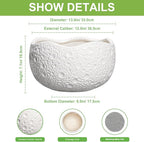 Large Bonsai Pots - 13 Inch Ceramic Planter for Indoor Outdoor, Round Plant Pot, Decorative Flower Pots with Drainage Hole, Modern Unique Planters, Garden Decor Home, Garden Gifts, White