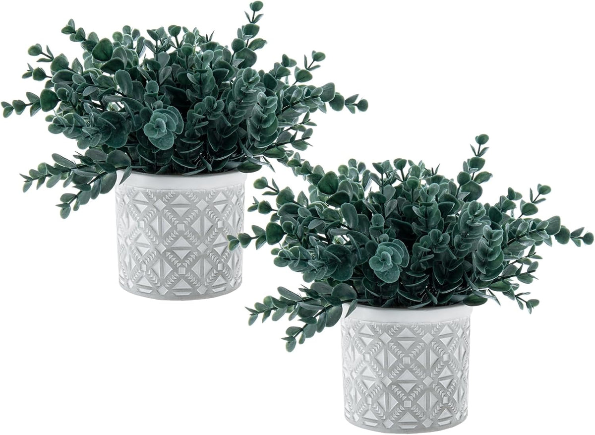 mygift artificial eucalyptus plants in geometric concrete pots, main product view