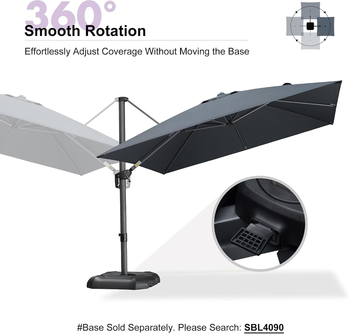 purple leaf cantilever patio umbrella 10' x 10', front angle view