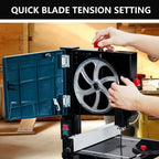 8 in band saw, explorehorizon 0-45 tilting range showing dimensions