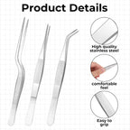 Garden Tweezers, 3 Pcs Stainless Steel Plant Tweezer Set Straight and Curved Precision Tweezers Multipurpose Bonsai Tools for Garden, Kitchen, Indoors and Outdoors (6.22Inch / 6.33Inch / 6.4Inch)