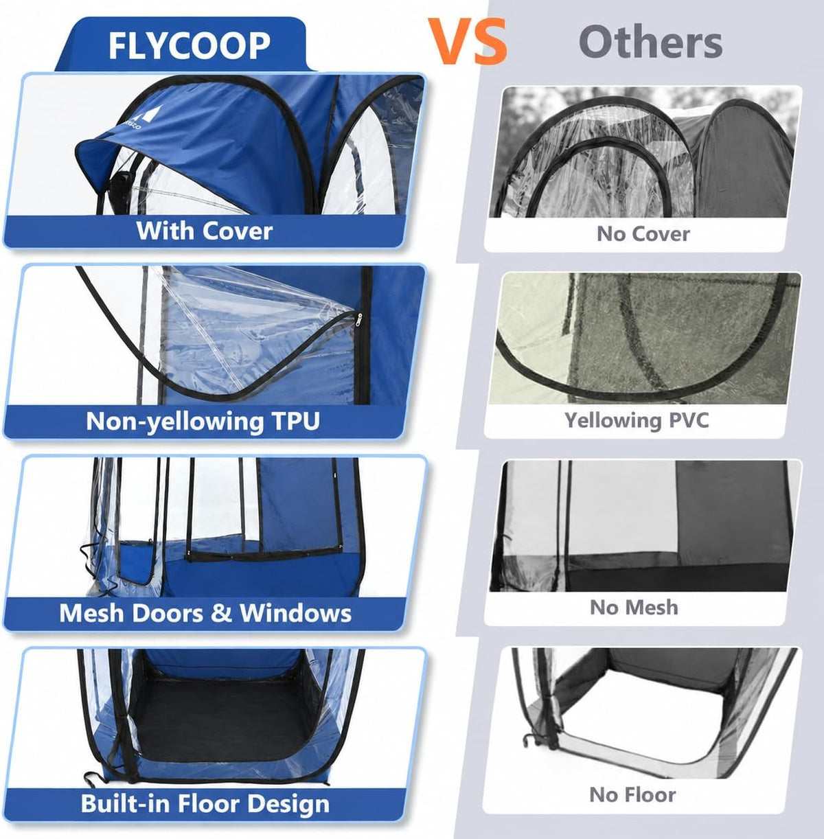 sports tent pop up shelter: flycoop 37" l, side view