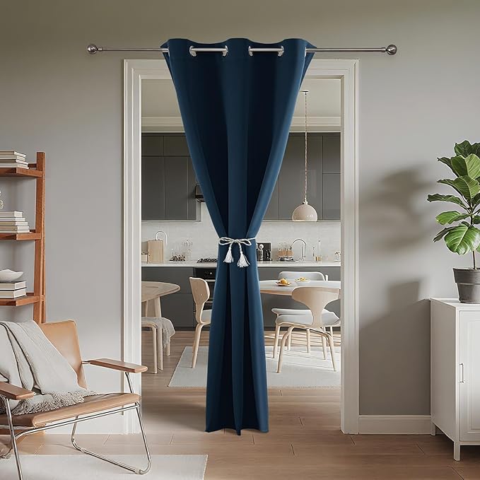 Joydeco Blackout Door Curtain for Doorway Privacy 96 Inches Long, Grommet Closet Curtain for Open Closet, Room Divider for Bedroom Living Room (Navy Blue, 52Wx96L, 1 Panel)