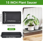 GREANER 3 Packs Plant Saucers Rectangular, 15x11x1.2 Inch Heavy Plastic Plant Saucer Drip Tray, Flower Pot Tray for Indoors Outdoor Plant Pots, Thick Drip Tray for Garden Potted Water Drips and Soil