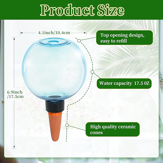 3pcs Large Plant Self Watering Globes, 17.5 oz Plastic Water Bulbs Top Fill, Plant Watering Devices System Slow Release Terracotta, Water Spikes Stakes for Indoor(3pack)