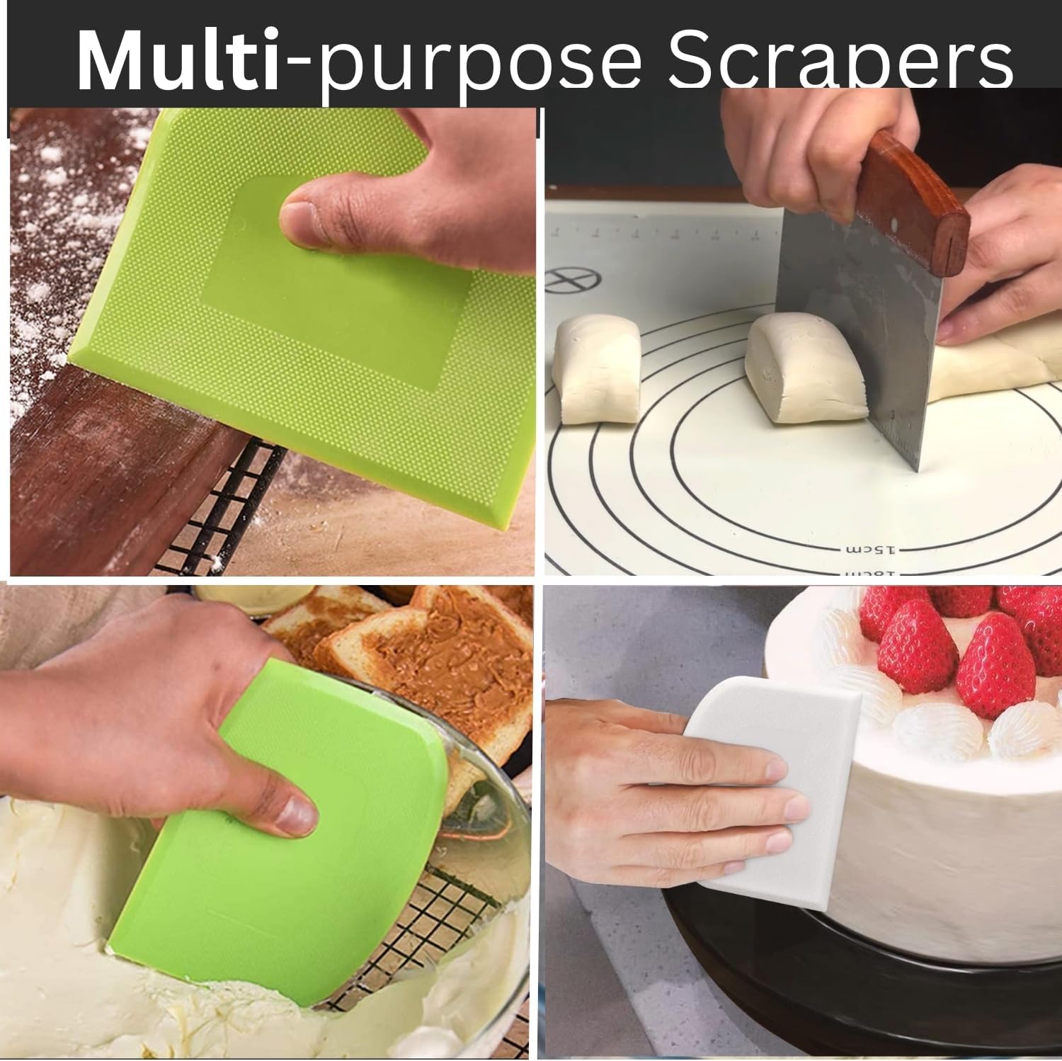 Dough Scraper & Bench Scraper Kitchen – Stainless Steel Sourdough Tools – Dough Cutter for Sourdough Bread, Pizza, and Flat Top Griddles – Chef Approved (Dark)