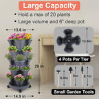 GameXcel Vertical Planter 5 Tier Stackable Planters Garden Planters Strawberry Herb Flower and Vegetable Planter Indoor Outdoor Gardening Pots with Removable Wheels and Tools