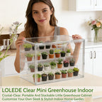 clear mini greenhouse indoor, small stackable tabletop portable on a desk or shelf