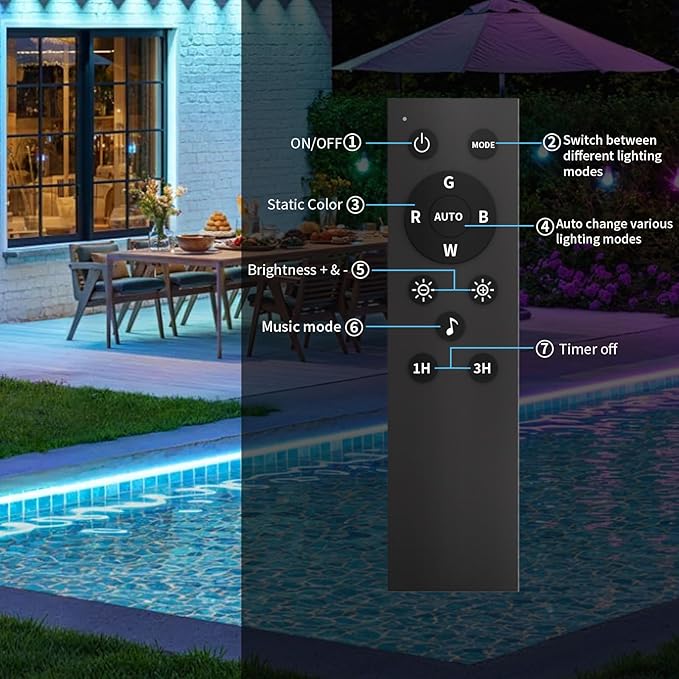 KSIPZE 50ft Outdoor led Strip Lights Waterproof IP68, RGB Outdoor led Lights with Button & Bluetooth App Control, Music Sync, Timer, Exterior Led Rope Lights for Decor Balcony, Roof, Garden, Pool