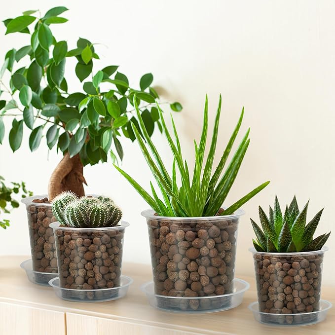 6 Inch Clear Nursery Pots for Plants with Sacuers 15 Pack, Plastic Flower Pots with Drainage Holes, Variety Pack Seedlings Garden Pot for Indoor Outdoor (6 inch)