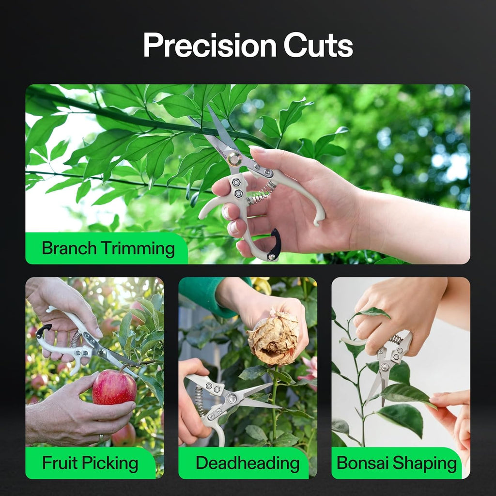 VIVOSUN Pruning Shears for Gardening, Q-Shaped Garden Scissors for Plants | Straight Precision Stainless Steel Blades, Comfort Ergonomic Grips, Ideal Snip for Deadheading, Trimming & Shaping Plants