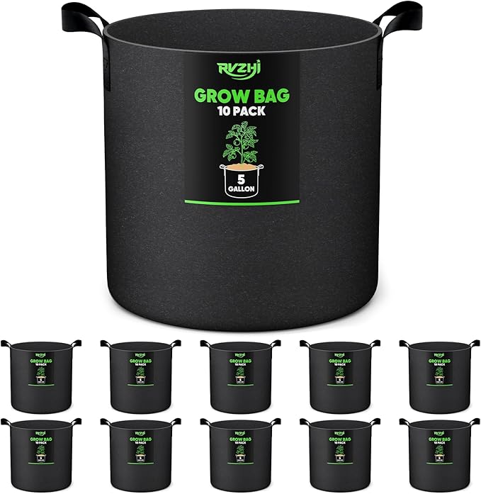 Grow Bags for Potato 5-Gallon: 10 Pack Black 350G Heavy Duty Thickened Fabric Pots with Handles & Labels - Nonwoven Gardening Containers for Growing Plants Vegetable Fruit Tomato Flowers Herbs