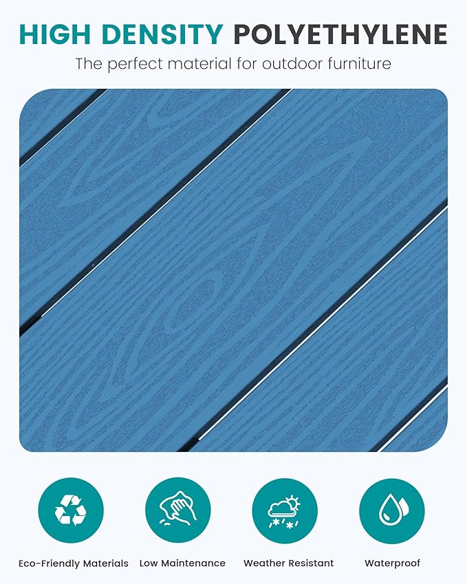SERWALL Outdoor Bar Table and Chairs Set, Adirondack Bar Chairs Set of 2 and Bar Height Table, All Weather HDPE Patio Bar Set, Outdoor Furniture for Outside, Blue