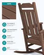 SERWALL Oversized Rocking Chair Outdoor, HDPE Outdoor Rocking Chair, Coffee