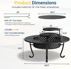 43" large fire pit for outside with 2 shown in use